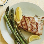 Buttery Lemon Grilled Fish on Grilled Asparagus