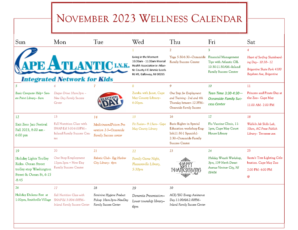 November 2023 Wellness Calendar
